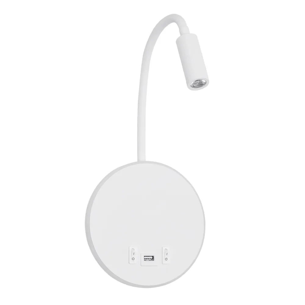 GLOBOSTAR® GOOSE 61693 Μοντέρνο Φωτιστικό Τοίχου - Απλίκα Ξενοδοχείου Reading Light με Φορτιστή USB 3A LED 6W 600lm 36° & 360° AC 220-240V IP20 Θερμό Λευκό 2700K - CREE XPE & Lumileds SMD Chip - Λευκό Ματ - Μ15.5 x Π15 x Υ30.5cm - 3 Χρόνια Εγγύηση