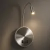 GLOBOSTAR® GOOSE 61696 Μοντέρνο Φωτιστικό Τοίχου - Απλίκα Ξενοδοχείου Reading Light με Φορτιστή USB 3A LED 6W 540lm 36° & 360° AC 220-240V IP20 Θερμό Λευκό 2700K - CREE XPE & Lumileds SMD Chip - Νίκελ Βούρτσας - Μ15.5 x Π15 x Υ30.5cm - 3 Χρόνια Εγ
