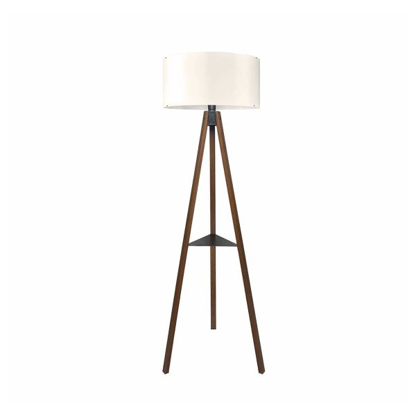 GloboStar® SHELF 204-0129 Μοντέρνο Eπιδαπέδιο Φωτιστικό Μονόφωτο 1 x E27 IP20 Καφέ Ξύλο με Μπεζ Ύφασμα - Μ38 x Π38 x Υ135cm