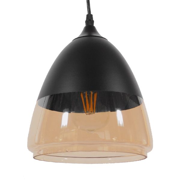 GLOBOSTAR® OLIVER 10001231 Vintage Κρεμαστό Φωτιστικό Οροφής με Ντουί 1 x E27 AC 220-240V IP20 - Μαύρο & Μελί - Μ20 x Π20 x Υ21cm