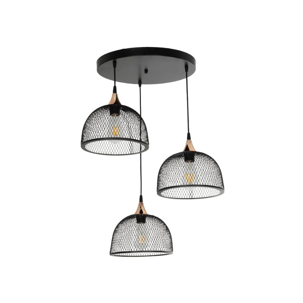 GLOBOSTAR® FLICKA 201-0113 Vintage Κρεμαστό Φωτιστικό Οροφής με Ντουί 3 x E27 AC 220-240V IP20 - Μαύρο & Χάλκινο - Μ55 x Π55 x Υ65cm