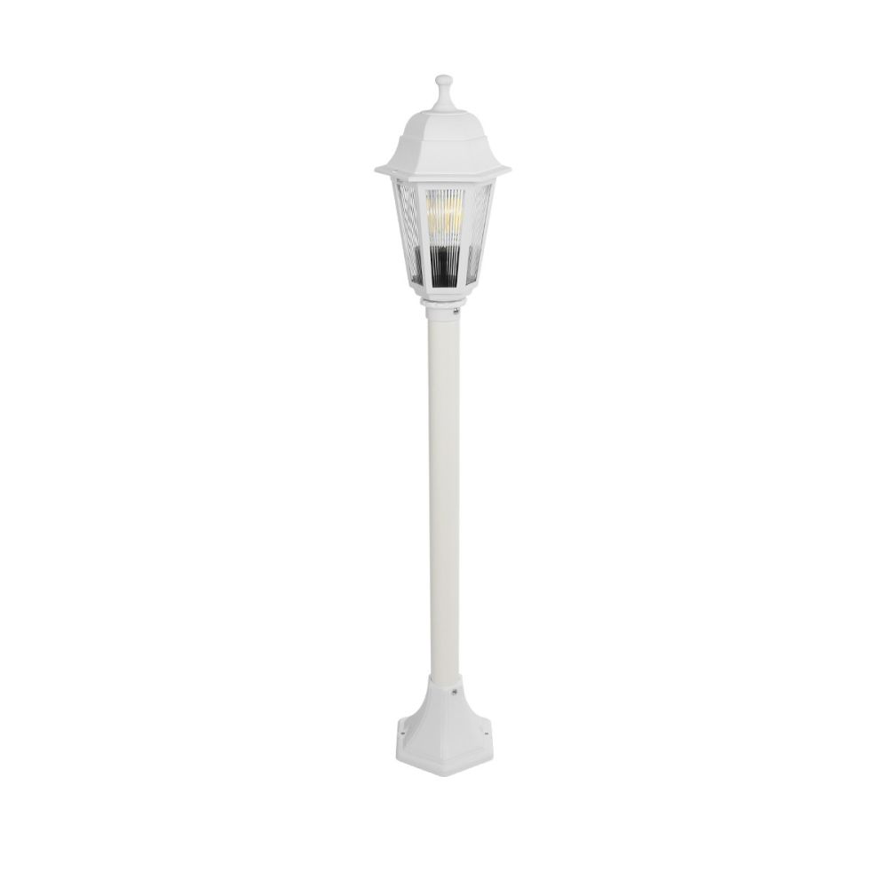 GloboStar® VITRO 203-0202 Vintage Επιδαπέδιο Φωτιστικό Κολωνάκι Κήπου  Μονόφωτο 1 x E27 IP44 Λευκό & Διάφανο Πλαστικό - Μ17 x Π17 x Υ100cm