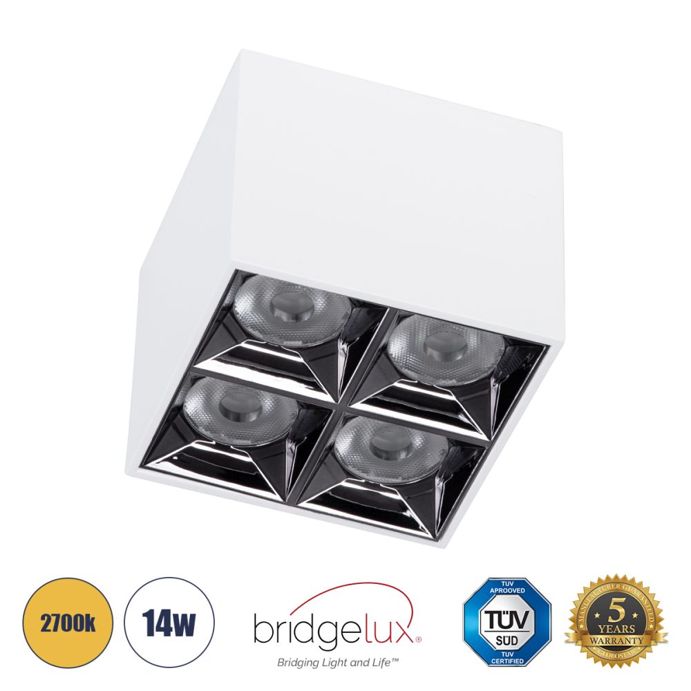 GLOBOSTAR® LUMINAR 60335 Downlight Σποτ LED 14W 1890lm 36° AC 220-240V IP20 Θερμό Λευκό 2700K - Osram SMD Chip & TÜV SÜD Driver - Λευκό Ματ - Μ8.2 x Π8.2 x Υ6.6cm - 5 Χρόνια Εγγύηση