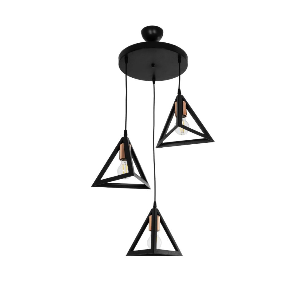 GLOBOSTAR® TRIANGLE 203-0162 Μοντέρνο Κρεμαστό Φωτιστικό Οροφής με Ντουί 3 x E27 AC 220-240V IP20 - Μάυρο & Χάλκινο - Μ67 x Π67 x Υ50cm