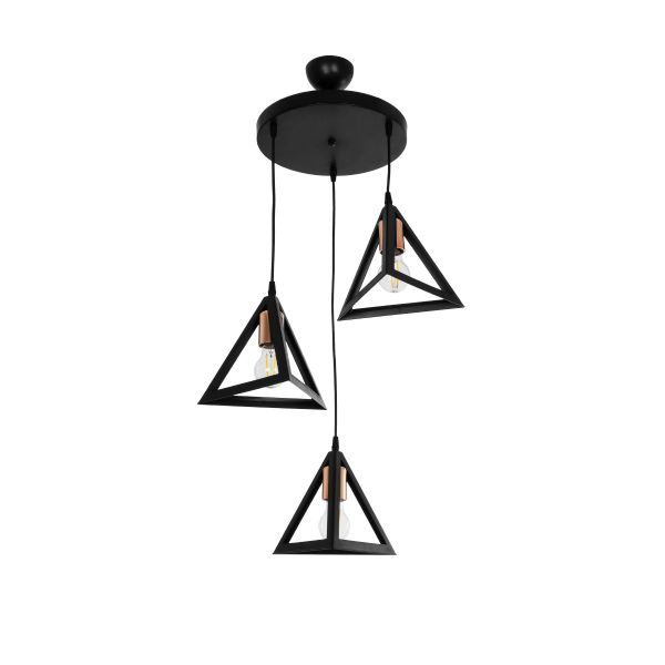 GLOBOSTAR® TRIANGLE 203-0162 Μοντέρνο Κρεμαστό Φωτιστικό Οροφής με Ντουί 3 x E27 AC 220-240V IP20 - Μάυρο & Χάλκινο - Μ67 x Π67 x Υ50cm