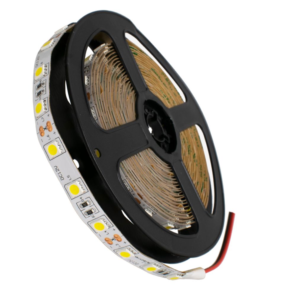 GLOBOSTAR® LUMAR 70021 Ταινία LED 14.4W/m 1368lm/m 120° DC 12V IP20 60 x SMD5050 Chip/m Φυσικό Λευκό 4500K Dimmable - Sanan SMD Chip - Μ500 x Π1 x Υ0.2cm - Ρολό 5 Μέτρων - 5 Χρόνια Εγγύηση