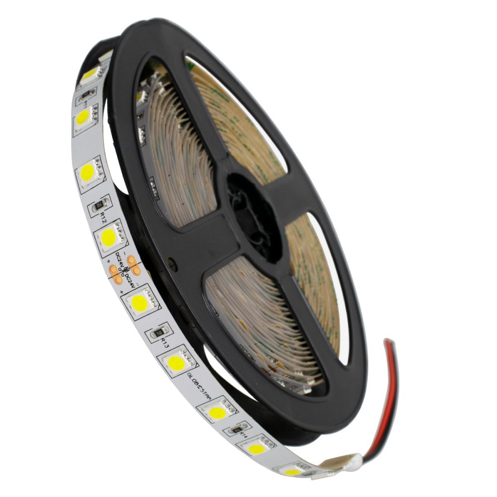 GLOBOSTAR® LUMAR 70220 Ταινία LED 14.4W/m 1440lm/m 120° DC 24V IP20 60 x SMD5050 Chip/m Ψυχρό Λευκό 6000K Dimmable - Sanan SMD Chip - Μ500 x Π1 x Υ0.2cm - Ρολό 5 Μέτρων - 5 Χρόνια Εγγύηση