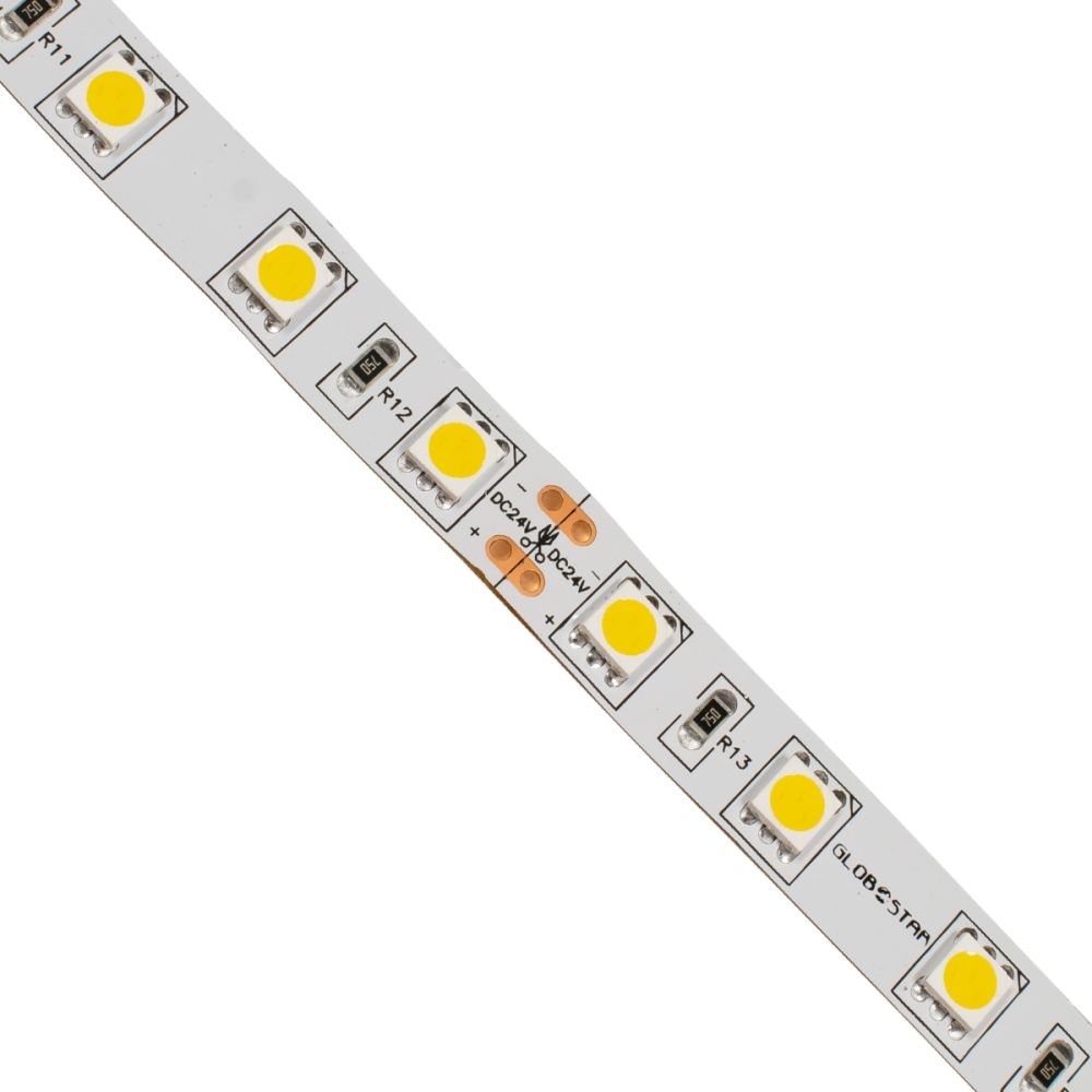 GLOBOSTAR® LUMAR 70222 Ταινία LED 14.4W/m 1296lm/m 120° DC 24V IP20 60 x SMD5050 Chip/m Θερμό Λευκό 2700K Dimmable - Sanan SMD Chip - Μ500 x Π1 x Υ0.2cm - Ρολό 5 Μέτρων - 5 Χρόνια Εγγύηση