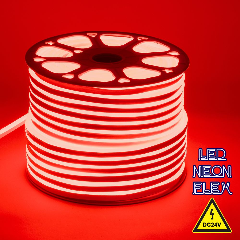 GLOBOSTAR® NEOVALE 70563 Ταινία Neon Flex LED 12W/m 600lm/m 120° DC 24V Αδιάβροχο IP65 120 x SMD2835 Chip/m Κόκκινο Dimmable - Sanan SMD Chip - Μ100 x Π0.8 x Υ1.6cm - 3 Χρόνια Εγγύηση