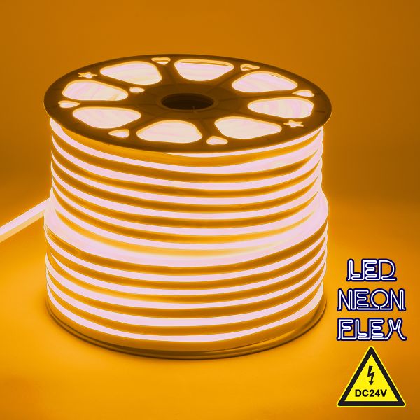 GloboStar® 70566 OVALE 120° Degree Neon Flex Epistar LED SMD 2835 1m 12W/m 120LED/m 1020lm/m 120° DC 24V Αδιάβροχη IP68 Gold - Ultra Θερμό 2200K Dimmable