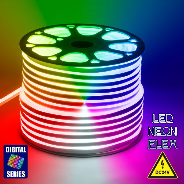 GLOBOSTAR® NEOVALE 70569 Ψηφιακή Pixel Addressable Ταινία Neon Flex LED 18W/m 900lm/m 120° DC 24V Αδιάβροχο IP65 60 x SMD5050 Chip/m 10 x Pixel/m Πολύχρωμο RGB Dimmable SPI/TTL Protocol IC WS2811 - Μ100 x Π0.8 x Υ1.6cm - 3 Χρόνια Εγγύηση