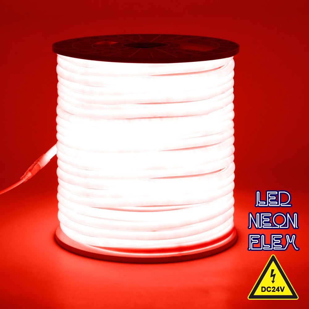 GLOBOSTAR® NEOTUBE 70583 Ταινία Neon Flex LED 12W/m 600lm/m 360° DC 24V Αδιάβροχο IP65 120 x SMD2835 Chip/m Κόκκινο Dimmable - Sanan SMD Chip - Μ100 x Π1.3 x Υ1.3cm - 3 Χρόνια Εγγύηση