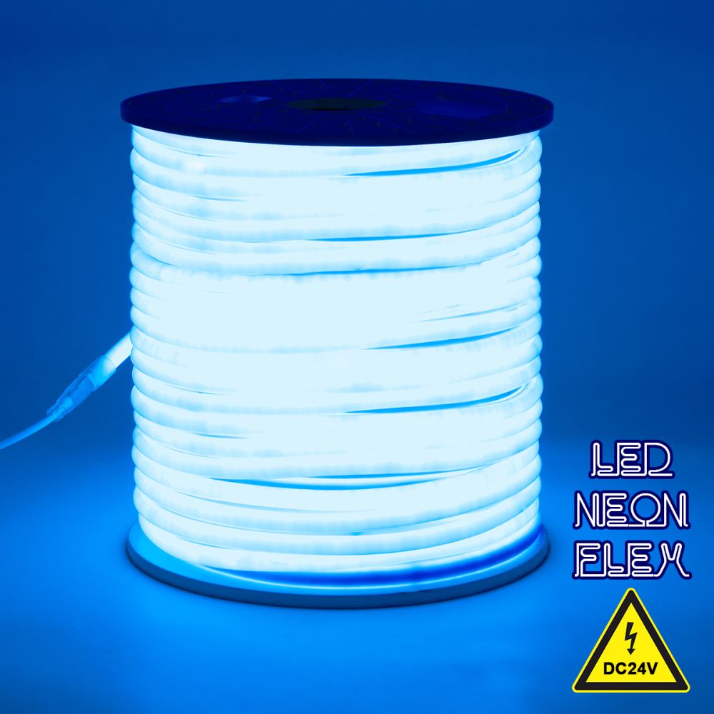 GLOBOSTAR® NEOTUBE 70585 Ταινία Neon Flex LED 12W/m 600lm/m 360° DC 24V Αδιάβροχο IP65 120 x SMD2835 Chip/m Μπλε Dimmable - Sanan SMD Chip - Μ100 x Π1.3 x Υ1.3cm - 3 Χρόνια Εγγύηση