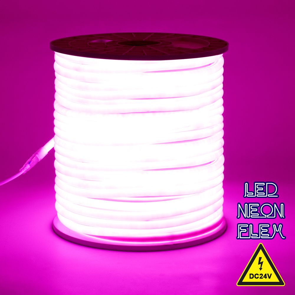 GLOBOSTAR® NEOTUBE 70587 Ταινία Neon Flex LED 12W/m 600lm/m 360° DC 24V Αδιάβροχο IP65 120 x SMD2835 Chip/m Ροζ Dimmable - Sanan SMD Chip - Μ100 x Π1.3 x Υ1.3cm - 3 Χρόνια Εγγύηση