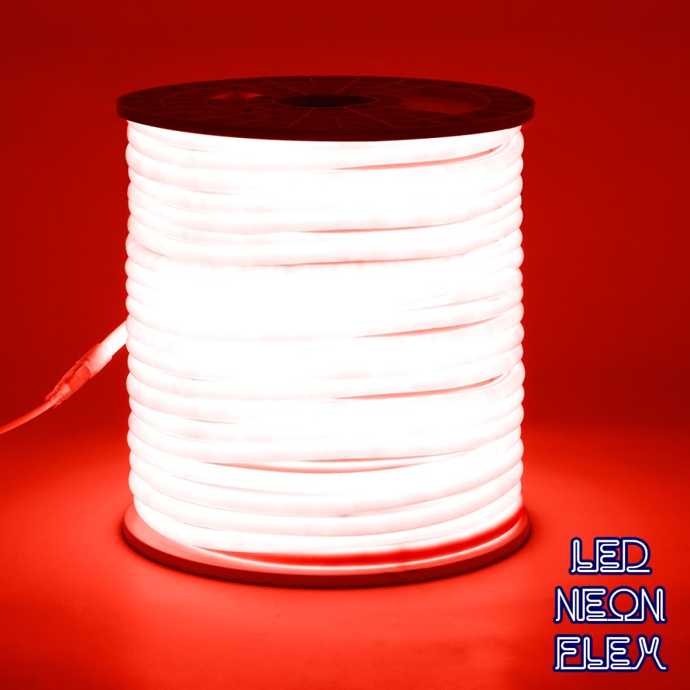 GLOBOSTAR® NEOTUBE 70593 Ταινία Neon Flex LED 12W/m 600lm/m 360° DC 220-240V Αδιάβροχο IP65 120 x SMD2835 Chip/m Κόκκινο Dimmable - Sanan SMD Chip - Μ100 x Π1.3 x Υ1.3cm - 3 Χρόνια Εγγύηση