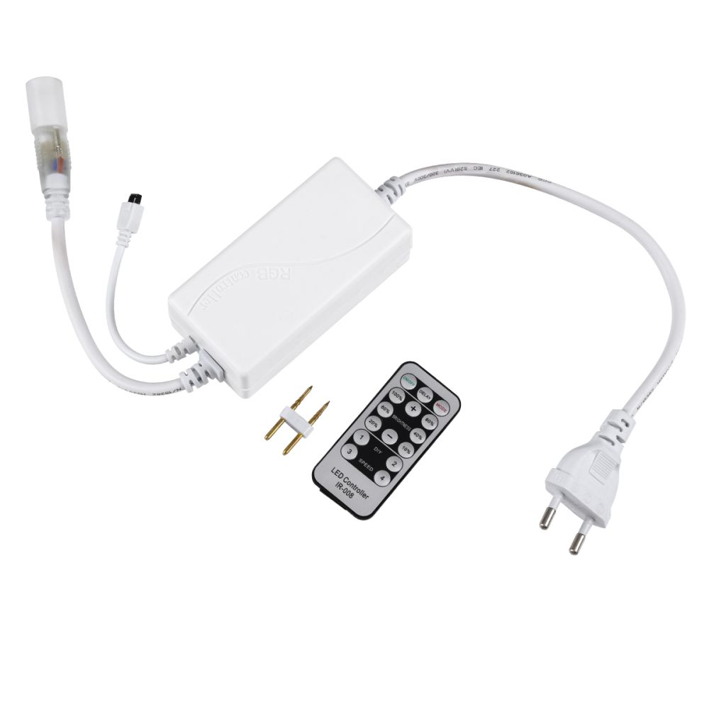 GLOBOSTAR® NEOTUBE-A 70646 Dimmer / Controller με IR Ασύρματο Χειριστήριο 6A 1380W AC 220-240V σε DC 220-240V για έως 100 Μέτρα Neon Flex LED Αδιάβροχο IP44 Dimmable - Λευκό - Μ57 x 5 x Υ3.5cm - 2 Χρόνια Εγγύηση