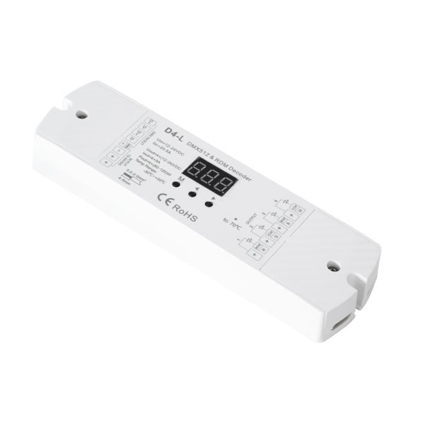 GloboStar® 70668 D4-L SKYDANCE DC DMX & RDM Dimmer High Speed Controller / Decoder 4 Καναλιών DC 12-24V 4 x 5A 120W - Max 20.5A 480W - IP20 Μ17 x Π5 x Υ2.5cm - 5 Years Warranty