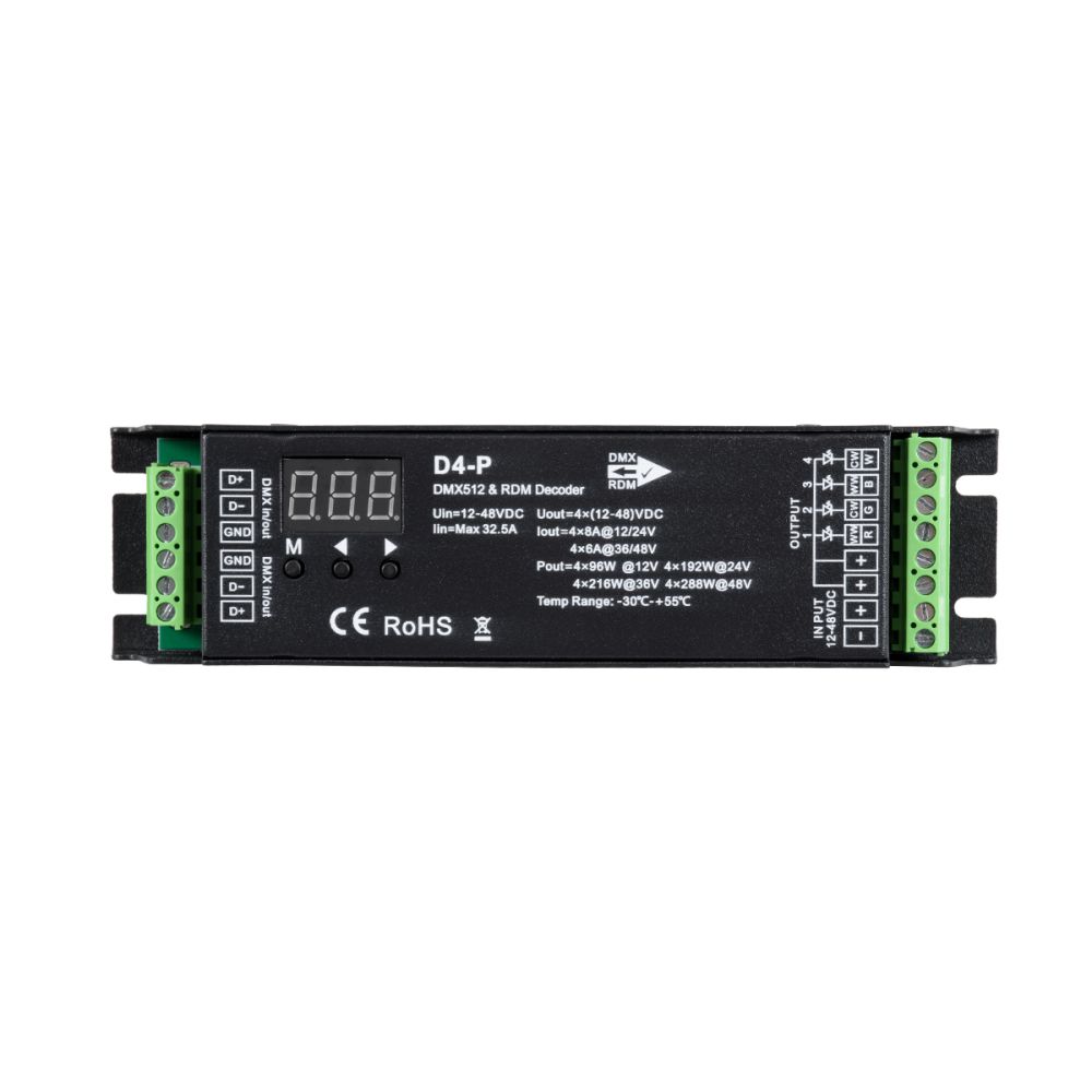 GLOBOSTAR® SKYDANCE-D4-P 70669 DC DMX Master Dimmer / Controller / Decoder Υψηλής Ταχύτητας με 4 x 8A 384W Κανάλια 12-48V 32.5A 1152W Max IP20 - DMX512 & RDM - Μ17.5 x Π4.5 x Υ2.8cm - 5 Χρόνια Εγγύηση