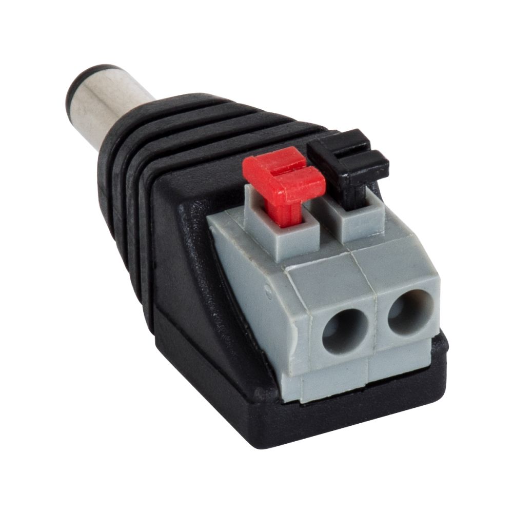 GLOBOSTAR® STRIPDC 70677 Ταχυσύνδεσμος DC Jack 5.5x2.1mm Αρσενικός σε Πατητή Κλέμα IP20 - Μαύρο - Μ4.1 x Π1.5 x Υ2cm