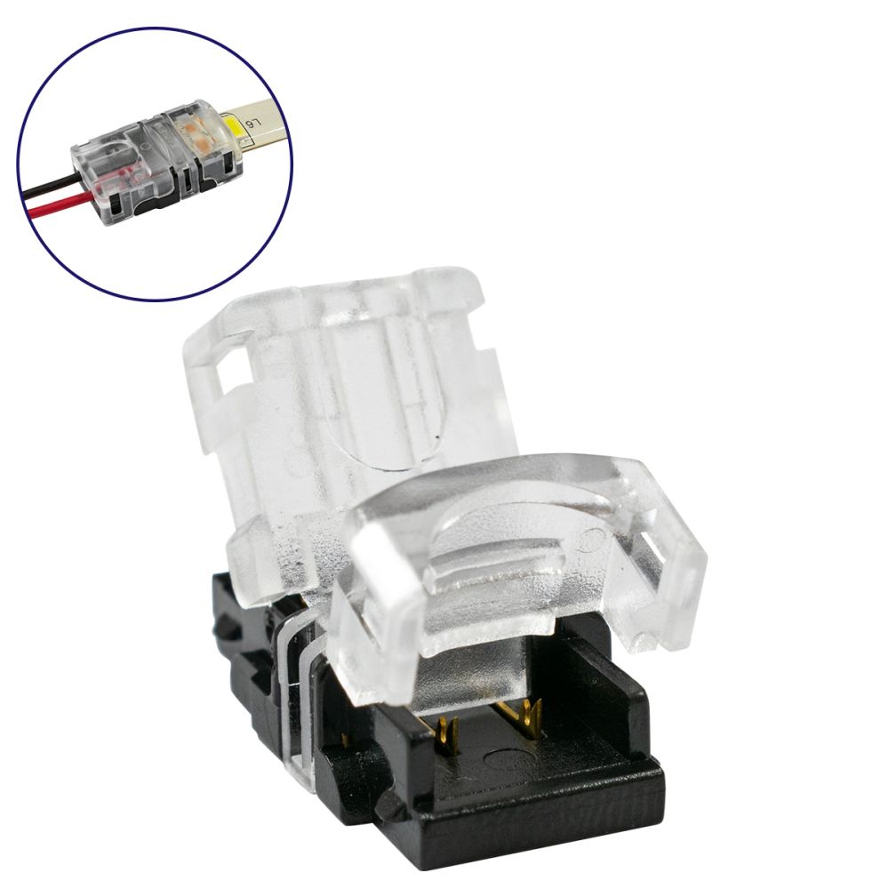 GLOBOSTAR® STRIPCON 70716 Ταχυσύνδεσμος για Μονόχρωμη Ταινία LED 8mm σε 2 Καλώδια Αδιάβροχο IP65 - Διάφανο - Μ1.3 x Π2.4 x Υ0.8cm