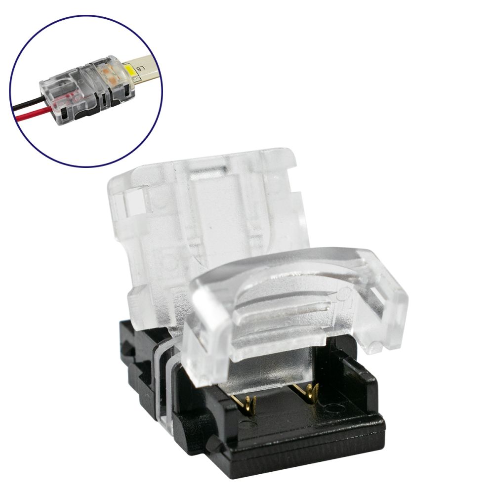 GLOBOSTAR® STRIPCON 70720 Ταχυσύνδεσμος για Μονόχρωμη Ταινία LED 10mm σε 2 Καλώδια Αδιάβροχο IP65 - Διάφανο - Μ1.5 x Π2.4 x Υ0.8cm