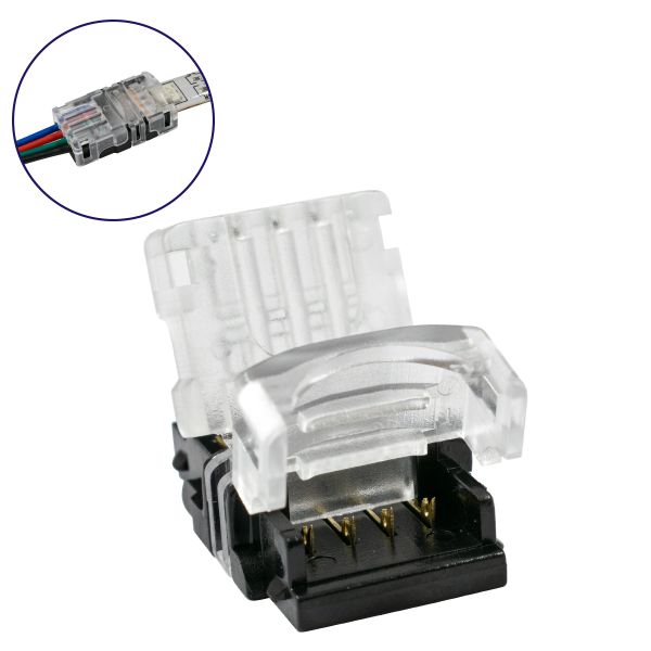 GLOBOSTAR® STRIPART 70724 Ενωτικός Ταχυσύνδεσμος για Πολύχρωμη RGB Ταινία LED 4Pin 10mm σε Καλώδιο Τροφοδοσίας 4Pin Αδιάβροχο IP65 - Μ1.5 x Π2.4 x Υ0.8cm