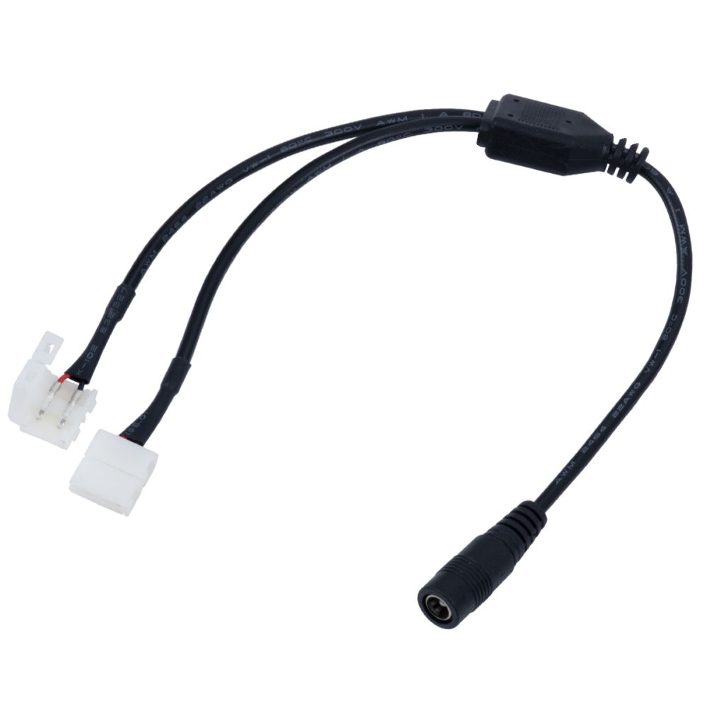 GLOBOSTAR® STRIPCON 70742 Ταχυσύνδεσμος για Μονόχρωμη Ταινία LED 2 x 10mm σε DC Jack 5.5x2.1mm Θηλυκό Σύνδεσμο IP20 - Λευκό - Μ32 x Π2 x Υ1cm