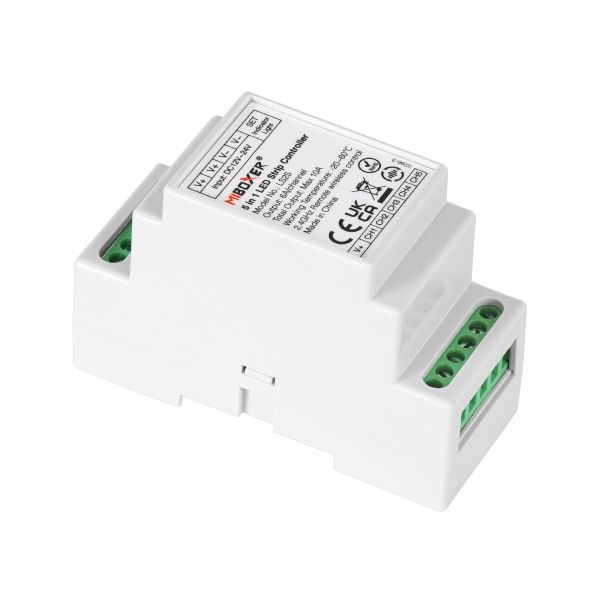 GloboStar® 71415 LS2S Mi-BOXER DC WiFi & RF 2.4Ghz Dimmer High Speed Controller 5 Καναλιών DC 12-24V 5 x 6A 144W - Max 10A 240W - IP20 RGBW+WW - Din Rail Ράγας - Μ9 x Π3.4 x Υ6cm - 5 Years Warranty