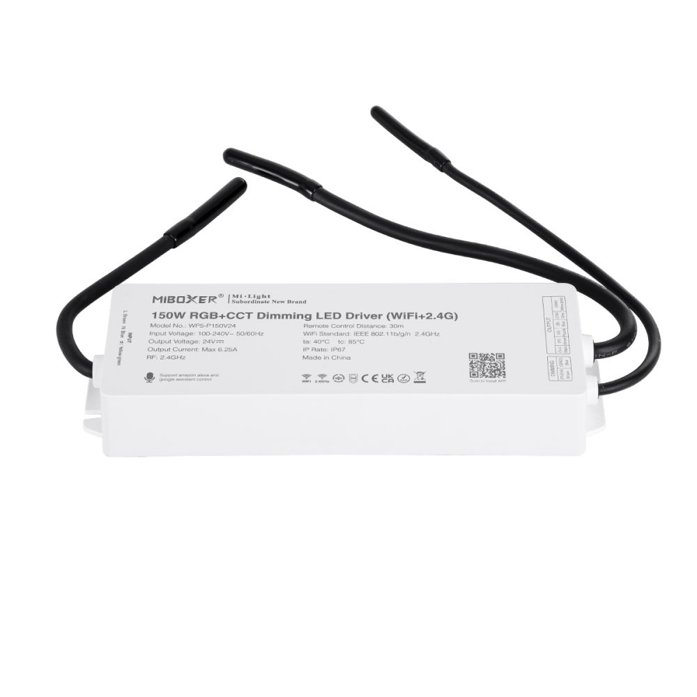 GloboStar® 71440 WP5-P150V24 Mi-BOXER DC Smart Wifi & RF 2.4Ghz & Push Dimming Power Supply Τροφοδοτικό SELV & Controller / Dimmer All in One 5 Καναλιών AC100-240V σε DC 24V 5 x 1.25A 30W - Max 6.25A 150W - Αδιάβροχο IP67 RGBW+WW Μ22.5 x Π7.3 