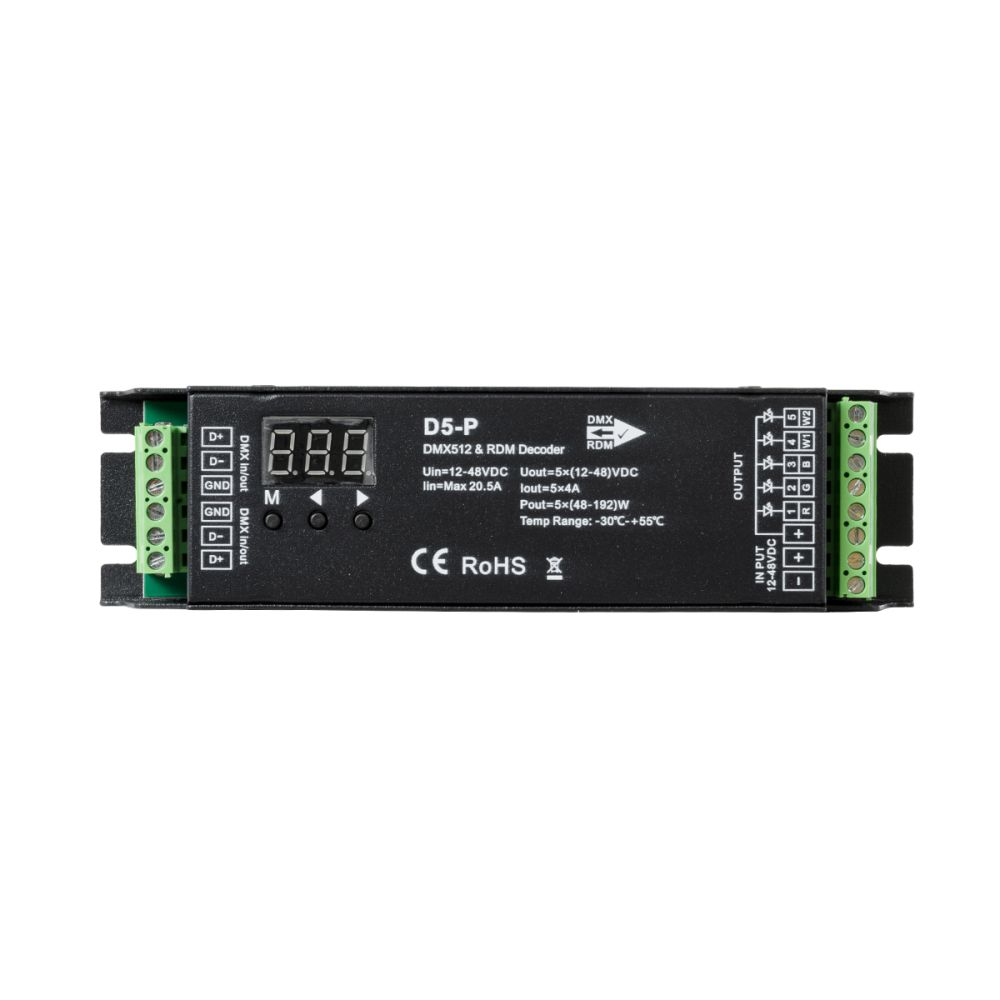 GLOBOSTAR® SKYDANCE-D5-P 71445 DC DMX Master Dimmer / Controller / Decoder Υψηλής Ταχύτητας με 5 x 4A 192W Κανάλια DC 12-48V 20.5A 960W Max IP20 - DMX512 & RDM - Μ17.5 x Π4.5 x Υ3.5cm - 5 Χρόνια Εγγύηση