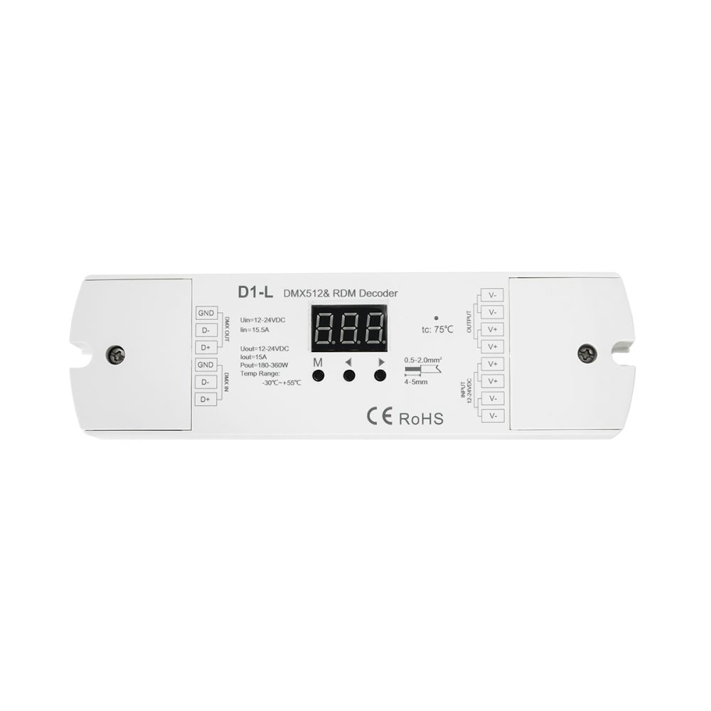 GLOBOSTAR® SKYDANCE-D1-L 71446 DC DMX Master Dimmer / Controller / Decoder Υψηλής Ταχύτητας με 1 x 15.5A 360W Κανάλια DC 12-24V 15.5A 360W Max IP20 - DMX512 & RDM - Μ17 x Π5 x Υ2.5cm - 5 Χρόνια Εγγύηση