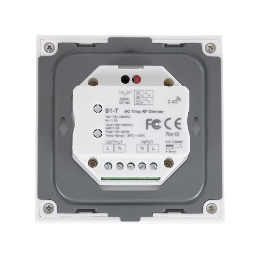 GloboStar® 71452 S1-T SKYDANCE AC Smart RF 2.4Ghz & Αφής - Touch Triac Dimming AC100-240V σε AC100-240V 1 x 1.5A 360W - Max 1.5A 360W - IP20 - Λευκό Σώμα - Μ8.5 x Π8.5 x Υ3.2cm - 5 Years Warranty