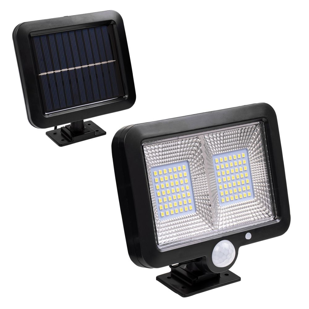 GLOBOSTAR® ZETA 71459 Προβολέας με Ανιχνευτή PIR / Αισθητήρα Κίνησης LED 20W 600lm 120° DC 5V με Φωτοβολταϊκό Panel 5V 1W & Επαναφορτιζόμενη Μπαταρία Li-ion 3.2V 2400mAh Αδιάβροχο IP65 Ψυχρό Λευκό 6000K - Sanan SMD Chip - Μαύρο - Μ15 x Π3.5 x Υ13cm - 