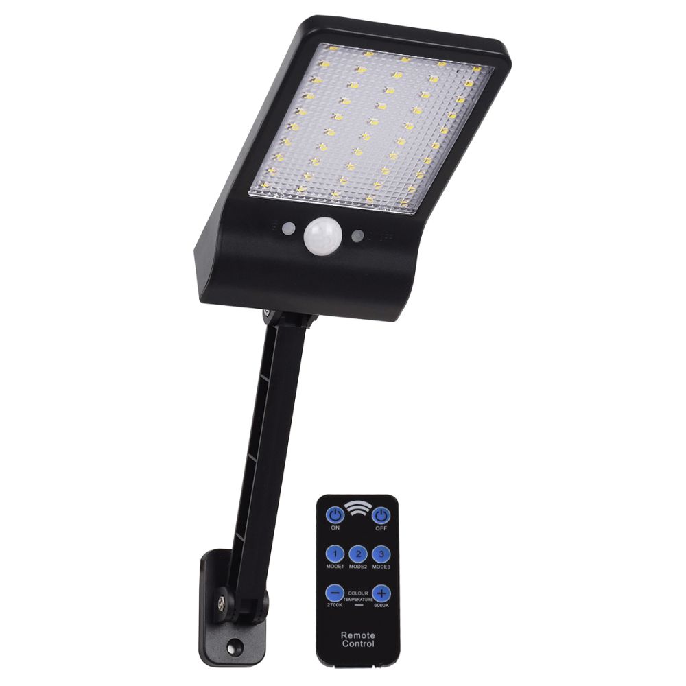 GLOBOSTAR® RASOL 71466 Προβολέας με Ανιχνευτή PIR / Αισθητήρα Κίνησης & IR Ασύρματο Χειριστήριο LED 3W 150lm 120° DC 5V με Φωτοβολταϊκό Panel 5V 0.3W & Επαναφορτιζόμενη Μπαταρία Li-ion 3.2V 2200mAh Αδιάβροχο IP65 Ψυχρό Λευκό 6000K Dimmable - Sanan