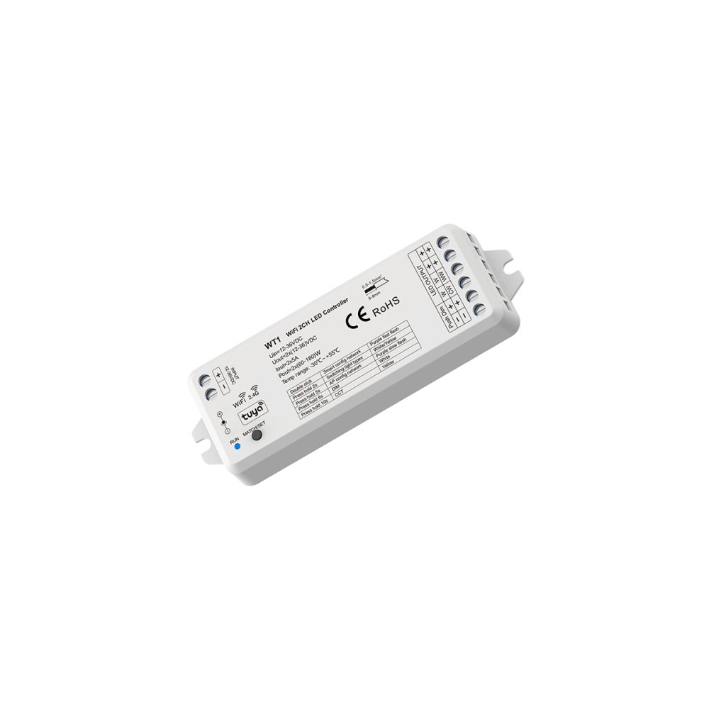 GLOBOSTAR® SKYDANCE-WT1 71468 DC WiFi & RF 2.4Ghz & Push Dimmer / Controller με 2 x 5A 90W Κανάλια DC 12-36V 10A 180W Max IP20 - WiFI & RF 2.4Ghz & Push Dimming - Μ11.5 x Π3.5 x Υ2cm - 5 Χρόνια Εγγύηση
