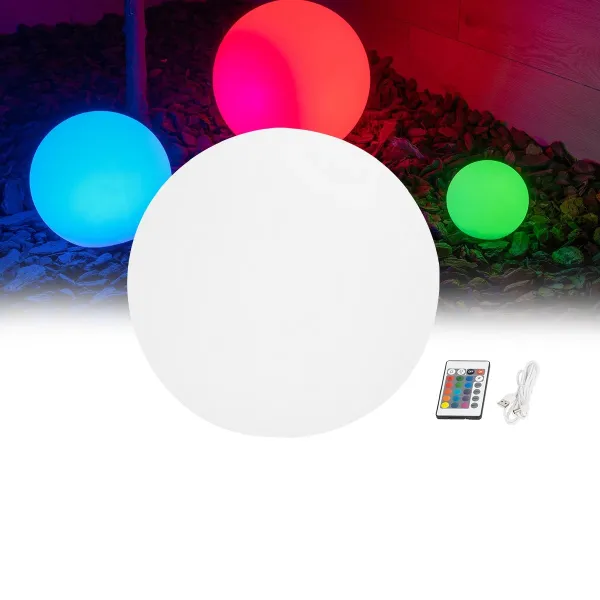 GLOBOSTAR® AQUAGLOW 71473 Μοντέρνο Φωτιστικό Κήπου Μπάλα με IR Ασύρματο Χειριστήριο LED 3W 240lm 360° DC 5V με USB-C με Επαναφορτιζόμενη Μπαταρία Li-ion 3.7V 2x18650 1400mAh Αδιάβροχο IP54 Πολύχρωμο RGBW Dimmable - Sanan SMD Chip - Γαλακτερό Λευκό - Μ15 x