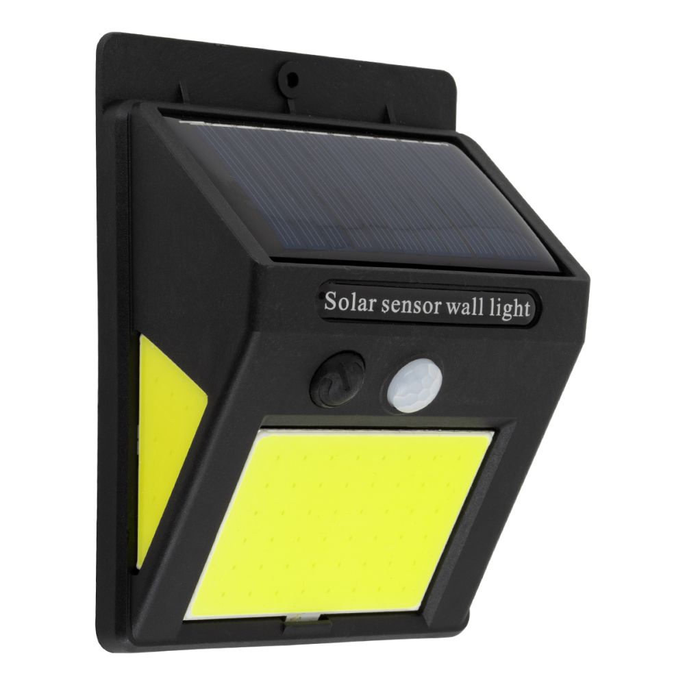 GLOBOSTAR® VELION 71496 Προβολέας με Ανιχνευτή PIR / Αισθητήρα Κίνησης LED 12W 600lm 180° DC 5V με Φωτοβολταϊκό Panel 5V 0.3W & Επαναφορτιζόμενη Μπαταρία Li-ion 3.2V 1200mAh Αδιάβροχο IP65 Ψυχρό Λευκό 6000K - Sanan COB Chip - Μαύρο - Μ9.6 x Π4.8 x Υ12