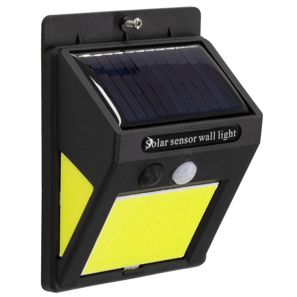 GLOBOSTAR® VELION 71496 Προβολέας με Ανιχνευτή PIR / Αισθητήρα Κίνησης LED 12W 600lm 180° DC 5V με Φωτοβολταϊκό Panel 5V 0.3W & Επαναφορτιζόμενη Μπαταρία Li-ion 3.2V 1200mAh Αδιάβροχο IP65 Ψυχρό Λευκό 6000K - Sanan COB Chip - Μαύρο - Μ9.6 x Π4.8 x Υ12