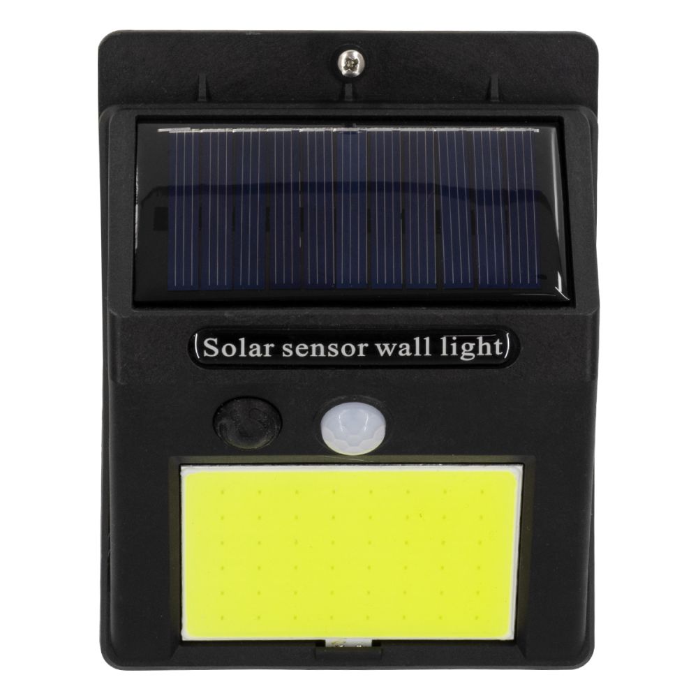 GLOBOSTAR® VELION 71496 Προβολέας με Ανιχνευτή PIR / Αισθητήρα Κίνησης LED 12W 600lm 180° DC 5V με Φωτοβολταϊκό Panel 5V 0.3W & Επαναφορτιζόμενη Μπαταρία Li-ion 3.2V 1200mAh Αδιάβροχο IP65 Ψυχρό Λευκό 6000K - Sanan COB Chip - Μαύρο - Μ9.6 x Π4.8 x Υ12