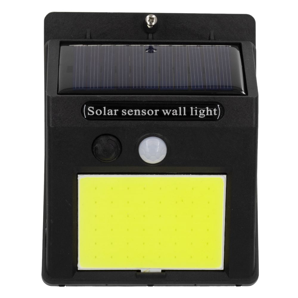 GLOBOSTAR® VELION 71496 Προβολέας με Ανιχνευτή PIR / Αισθητήρα Κίνησης LED 12W 600lm 180° DC 5V με Φωτοβολταϊκό Panel 5V 0.3W & Επαναφορτιζόμενη Μπαταρία Li-ion 3.2V 1200mAh Αδιάβροχο IP65 Ψυχρό Λευκό 6000K - Sanan COB Chip - Μαύρο - Μ9.6 x Π4.8 x Υ12