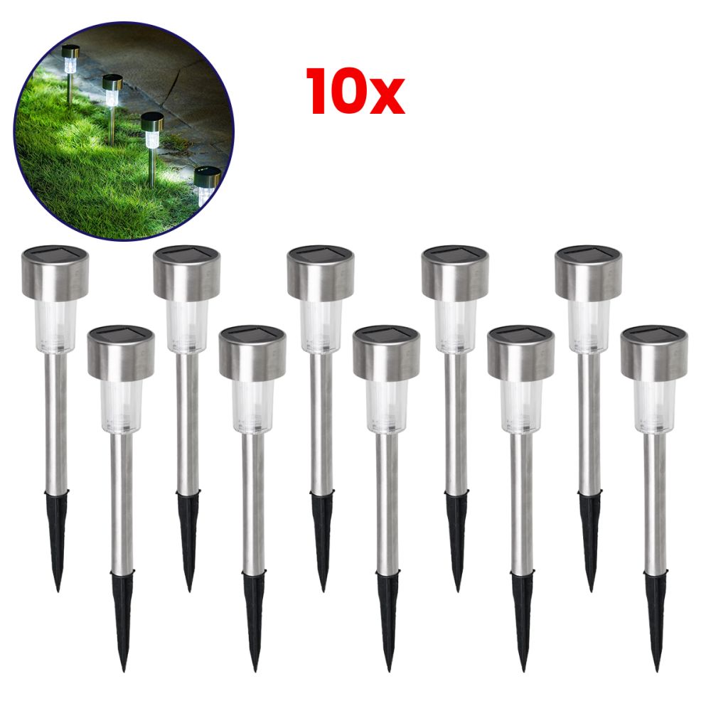 GloboStar® 71520-10 ΣΕΤ 10 Τεμαχίων Αυτόνομα Ηλιακά Φωτιστικά LED SMD 1W 50lm με Ενσωματωμένη Μπαταρία 600mAh - Φωτοβολταϊκό Πάνελ με Αισθητήρα Ημέρας-Νύχτας Αδιάβροχο IP65 Φανάρι Κήπου Στρογγυλό Ψυχρό Λευκό 6000K