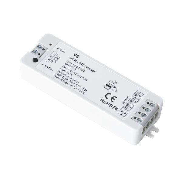 GloboStar® 71546 V3 SKYDANCE DC RF 2.4Ghz Dimmer High Speed Controller 3 Καναλιών DC 12-24V 3 x 5A 96W - Max 12A 288W - IP20 Μ10 x Π3.5 x Υ2cm - 5 Years Warranty