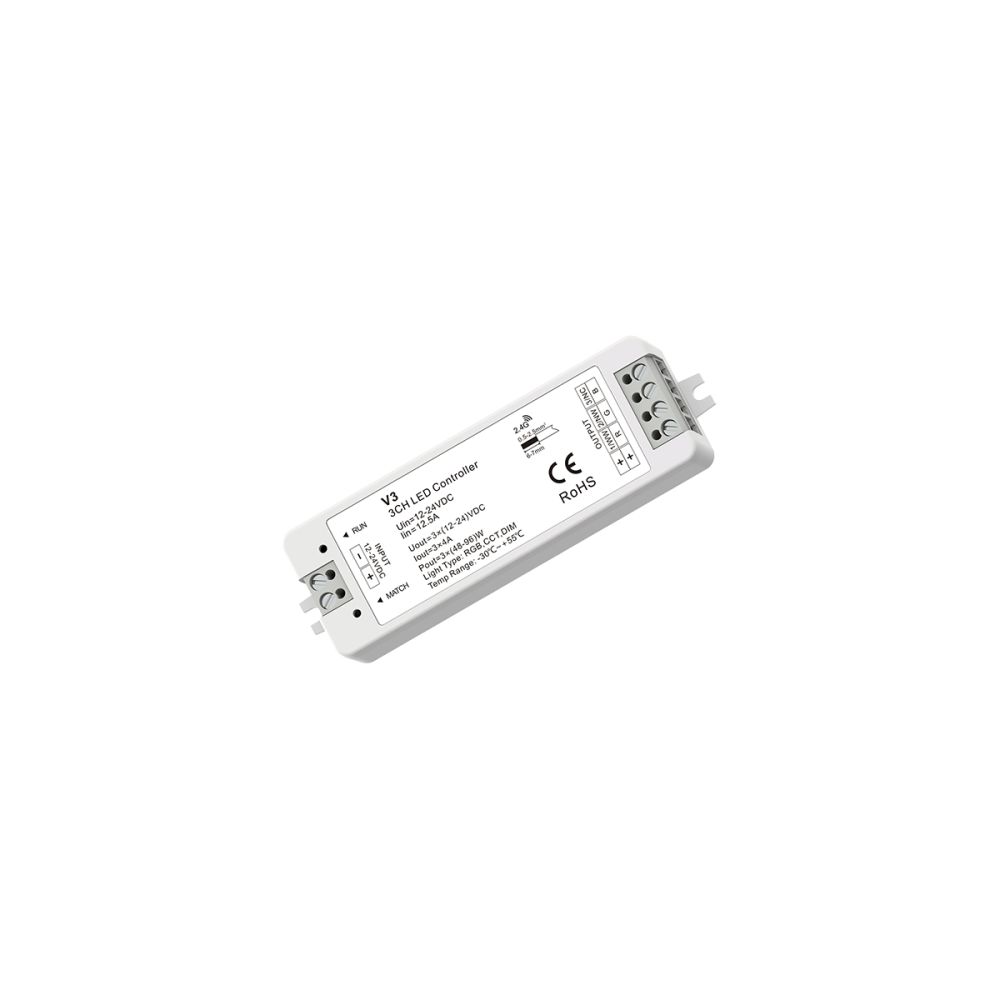 GLOBOSTAR® SKYDANCE-V3 71546 DC RF 2.4Ghz Dimmer / Controller με 3 x 4A 96W Κανάλια DC 12-24V 12A 288W Max IP20 - RF 2.4Ghz - Μ10 x Π3.5 x Υ2cm - 5 Χρόνια Εγγύηση