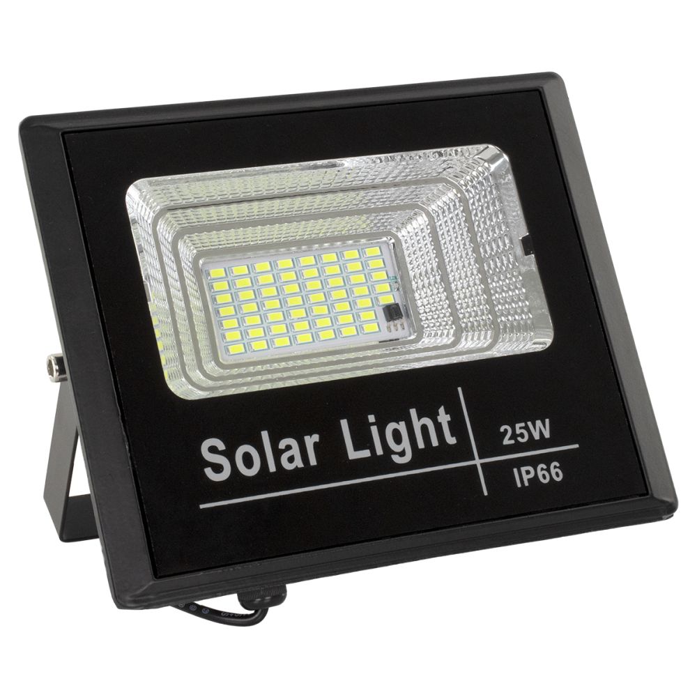 GLOBOSTAR® HERMES 71554 Προβολέας με IR Ασύρματο Χειριστήριο LED 25W 1250lm 120° DC 5V με Φωτοβολταϊκό Panel 5V 4W & Επαναφορτιζόμενη Μπαταρία Li-ion 3.2V 3000mAh Αδιάβροχο IP66 Ψυχρό Λευκό 6000K Dimmable - Sanan SMD Chip - Μαύρο - Μ19.5 x Π5 x Υ4.8cm