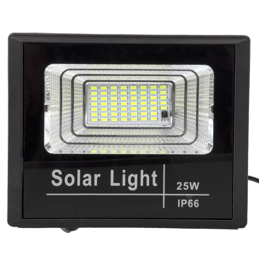 GLOBOSTAR® HERMES 71554 Προβολέας με IR Ασύρματο Χειριστήριο LED 25W 1250lm 120° DC 5V με Φωτοβολταϊκό Panel 5V 4W & Επαναφορτιζόμενη Μπαταρία Li-ion 3.2V 3000mAh Αδιάβροχο IP66 Ψυχρό Λευκό 6000K Dimmable - Sanan SMD Chip - Μαύρο - Μ19.5 x Π5 x Υ4.8cm