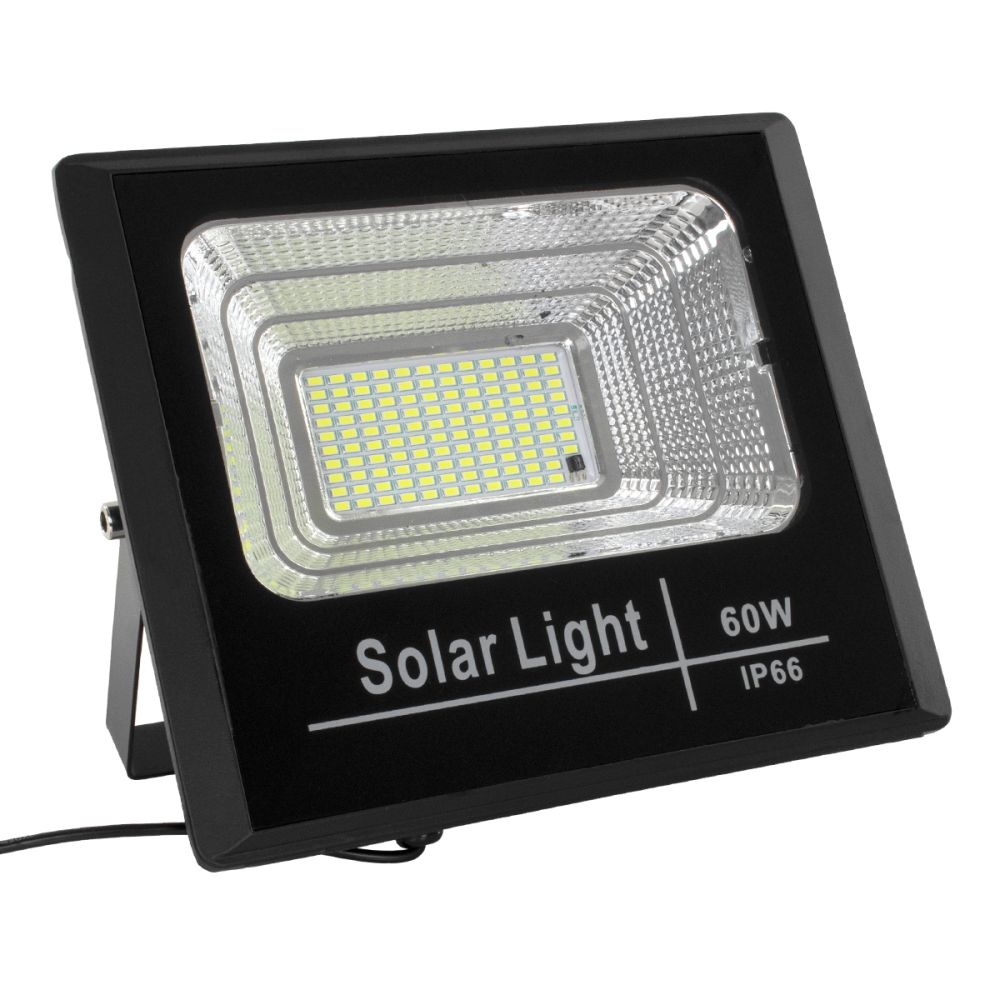 GLOBOSTAR® HERMES 71556 Προβολέας με IR Ασύρματο Χειριστήριο LED 60W 3000lm 120° DC 5V με Φωτοβολταϊκό Panel 5V 12W & Επαναφορτιζόμενη Μπαταρία Li-ion 3.2V 10000mAh Αδιάβροχο IP66 Ψυχρό Λευκό 6000K Dimmable - Sanan SMD Chip - Μαύρο - Μ26.5 x Π22 x Υ6.