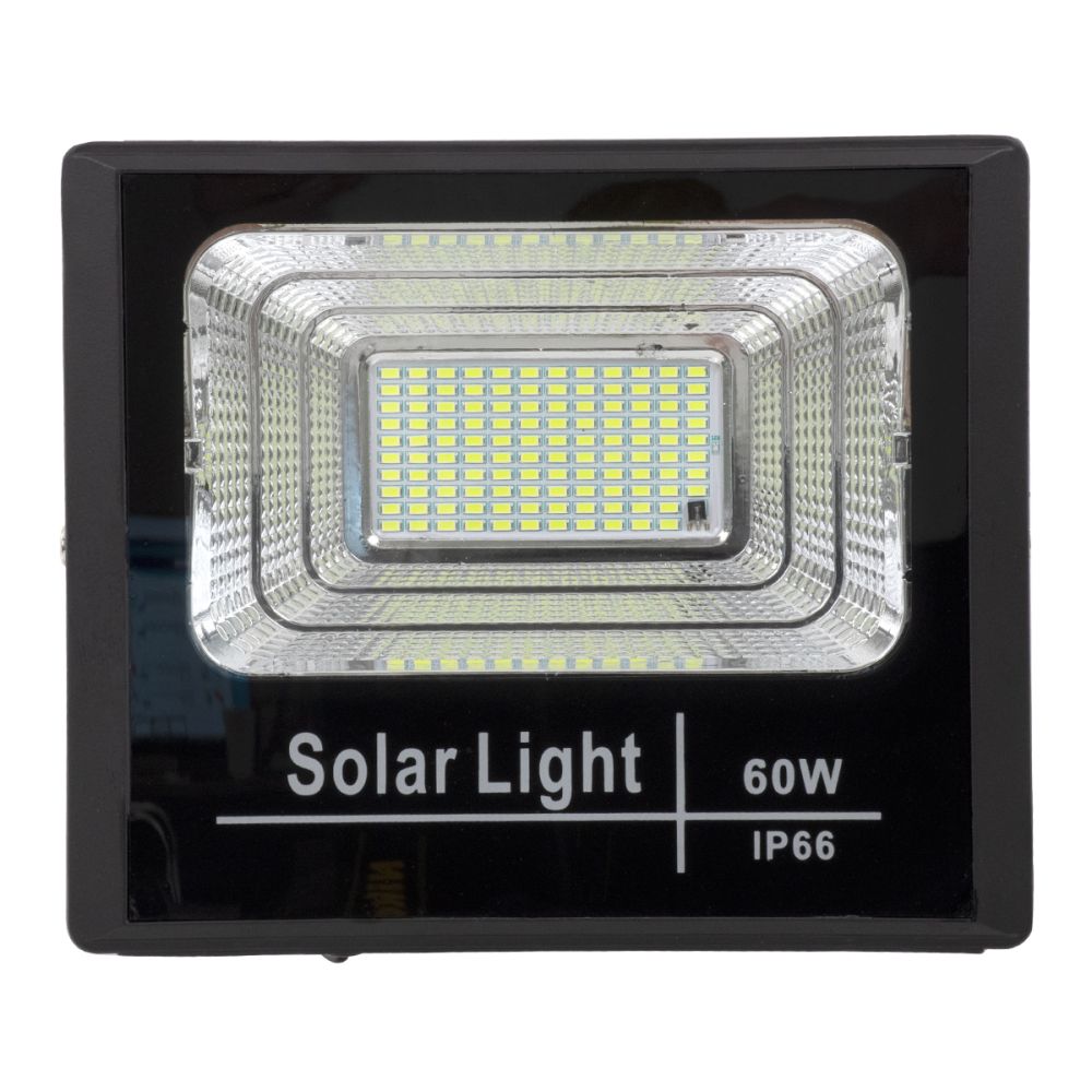 GLOBOSTAR® HERMES 71556 Προβολέας με IR Ασύρματο Χειριστήριο LED 60W 3000lm 120° DC 5V με Φωτοβολταϊκό Panel 5V 12W & Επαναφορτιζόμενη Μπαταρία Li-ion 3.2V 10000mAh Αδιάβροχο IP66 Ψυχρό Λευκό 6000K Dimmable - Sanan SMD Chip - Μαύρο - Μ26.5 x Π22 x Υ6.