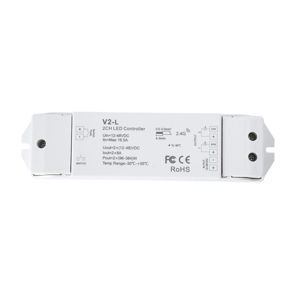 GloboStar® 71565 V2-L SKYDANCE DC RF 2.4Ghz Dimmer High Speed Controller & Push Dimming 2 Κανάλια DC 12-48V 2 x 8A 384W - Max 16.5A 384W - IP20 Μ17.5 x Π4.5 x Υ2.5cm - 5 Years Warranty