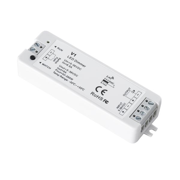 GloboStar® 71567 V1 SKYDANCE DC RF 2.4Ghz Dimmer High Speed Controller & Push Dimming 1 Κανάλι DC 5-36V 1 x 8A 288W - Max 8.5A 288W - IP20 Μ10 x Π3.5 x Υ2cm - 5 Years Warranty