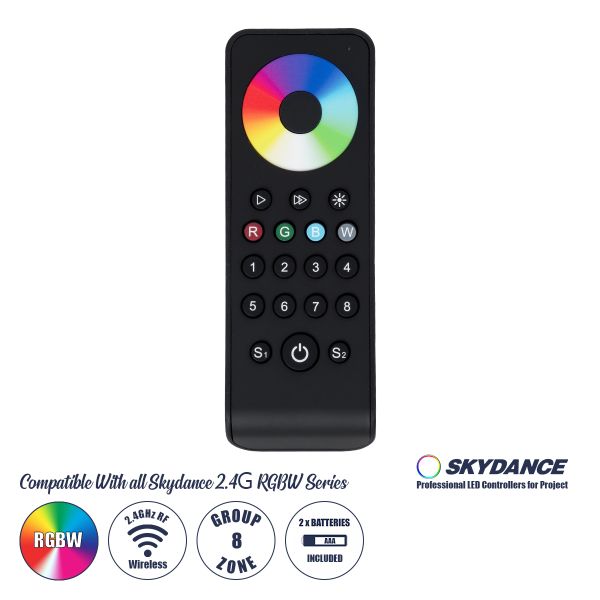 GloboStar® 71574 RS8 SKYDANCE Ασύρματο Χειριστήριο Αφής RF 2.4Ghz 8 Group για όλα τα RGB/RGBW SKYDANCE Controller DC 3V 2 x AAA - IP20 Μαύρο Μ14 x Π5 x Υ1.9cm - 5 Years Warranty